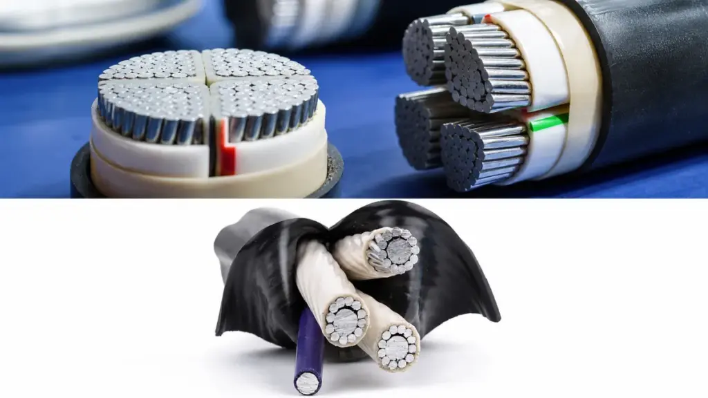 Close up of industrial multi core power cable cross sections