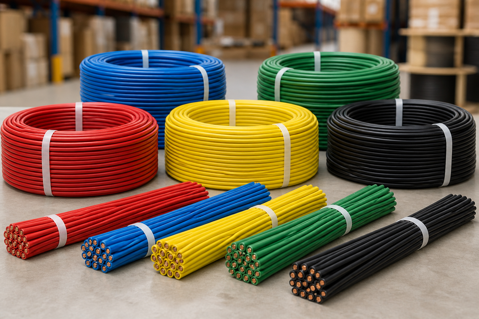 Bundles of color-coded low-voltage building wires ready for internal installation