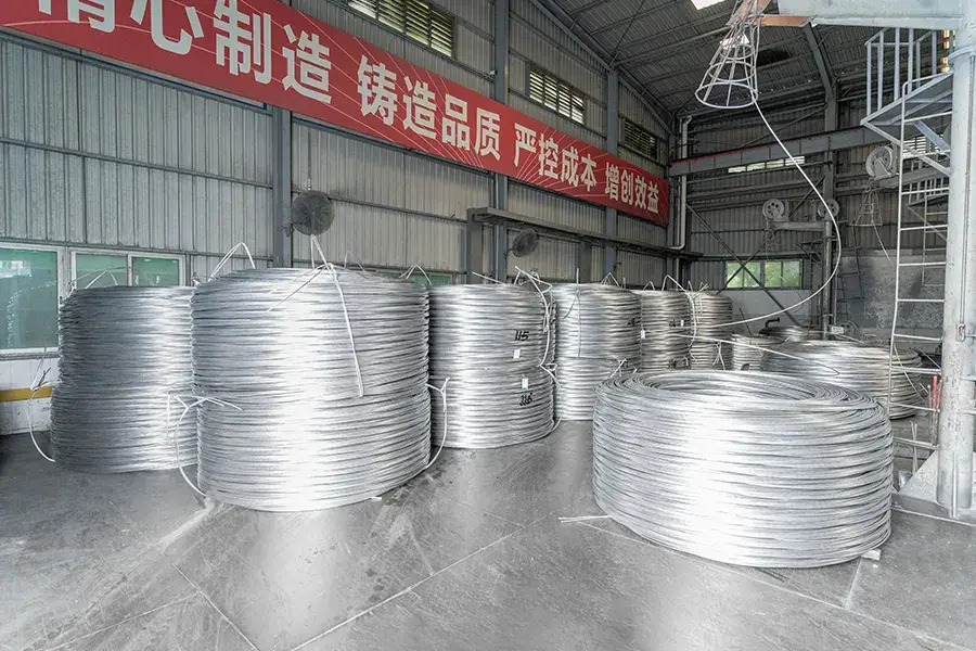 Raw material wire coils in an industrial warehouse