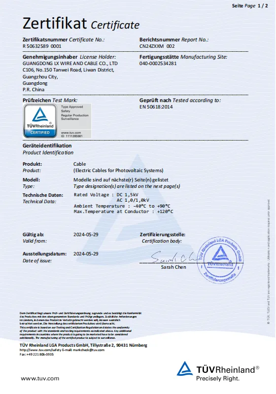 TUV Photovoltaic Cable